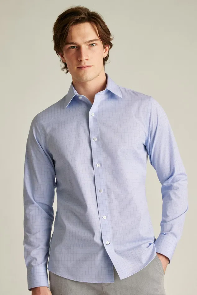 Men Business Casual Shirts Bonobos The Desk To Dinner Shirt Periwinkle Edison Plaid