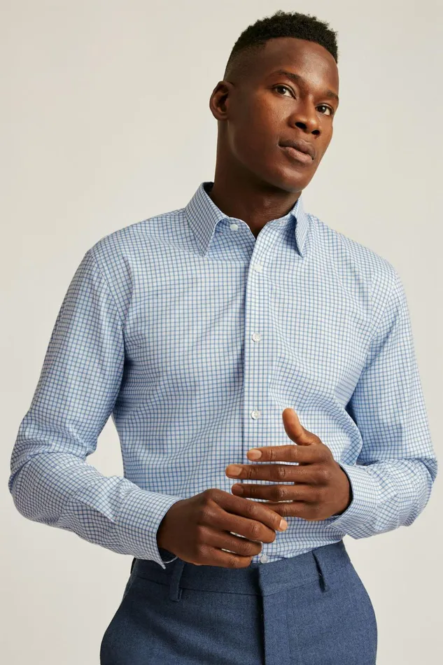 Men Business Casual Shirts Bonobos Weekday Warrior Dress Shirt Blue Bellshill Check