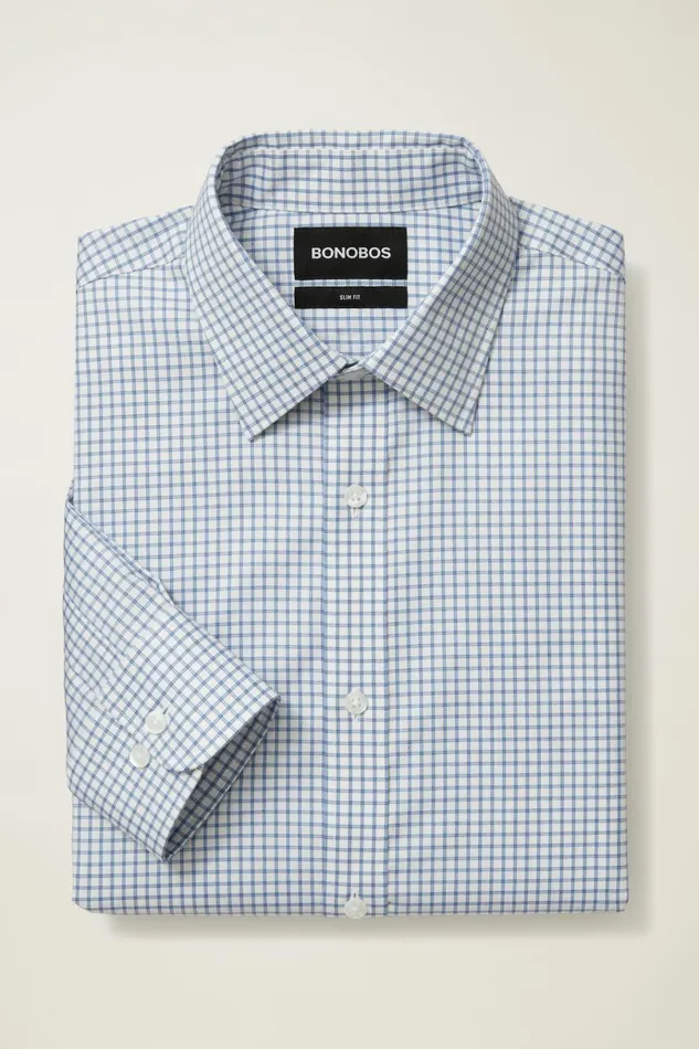 Men Business Casual Shirts Bonobos Weekday Warrior Dress Shirt Blue Bellshill Check