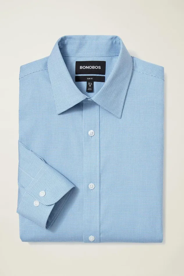 Men Business Casual Shirts Bonobos Weekday Warrior Dress Shirt Bright Blue Puppytooth