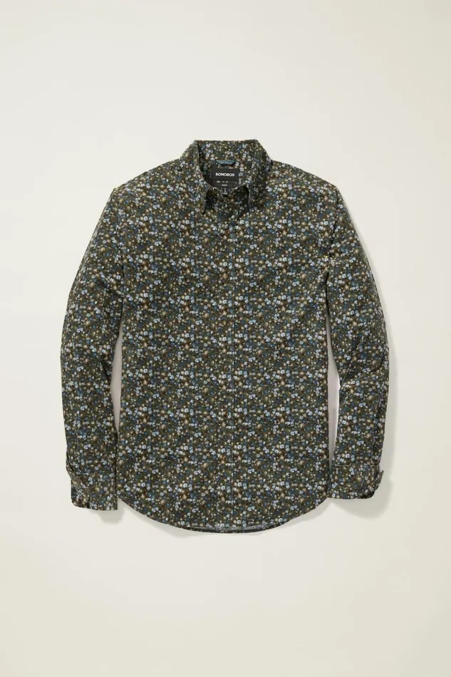 Men Casual Shirts Bonobos Everyday Corduroy Shirt Olive Green Regal Floral