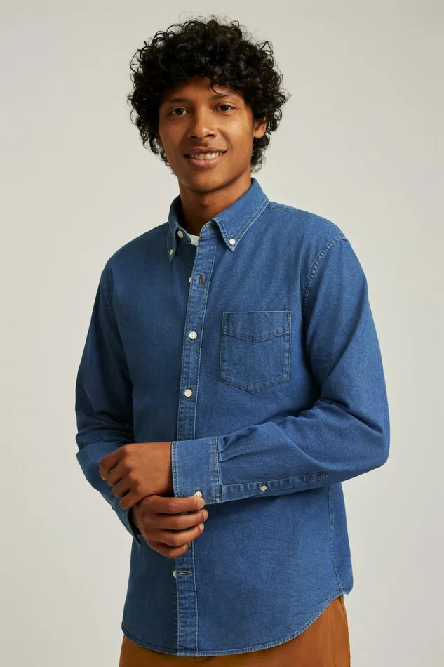 Men Casual Shirts Bonobos Everyday Denim Shirt Medium Blue Wash