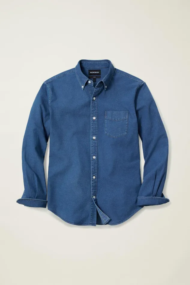 Men Casual Shirts Bonobos Everyday Denim Shirt Medium Blue Wash