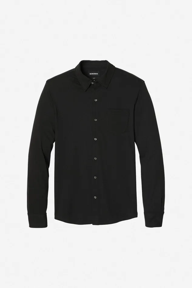 Men Casual Shirts Bonobos Knit ButtonDown Black