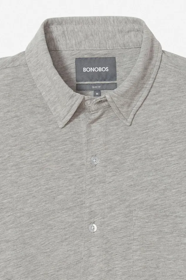Men Casual Shirts Bonobos Knit ButtonDown Heather Grey