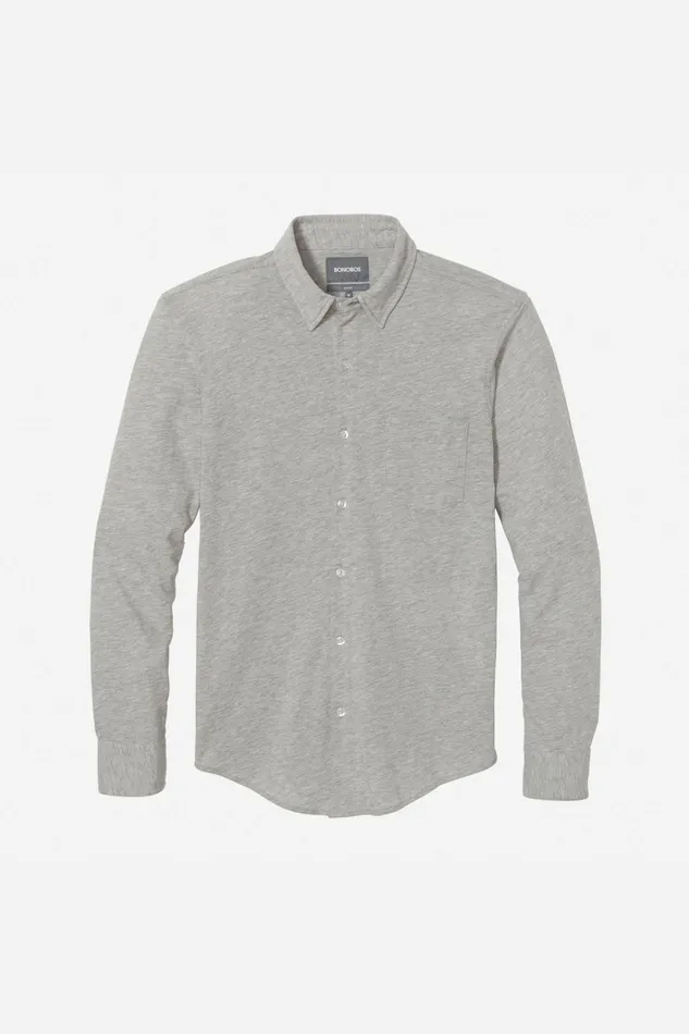 Men Casual Shirts Bonobos Knit ButtonDown Heather Grey