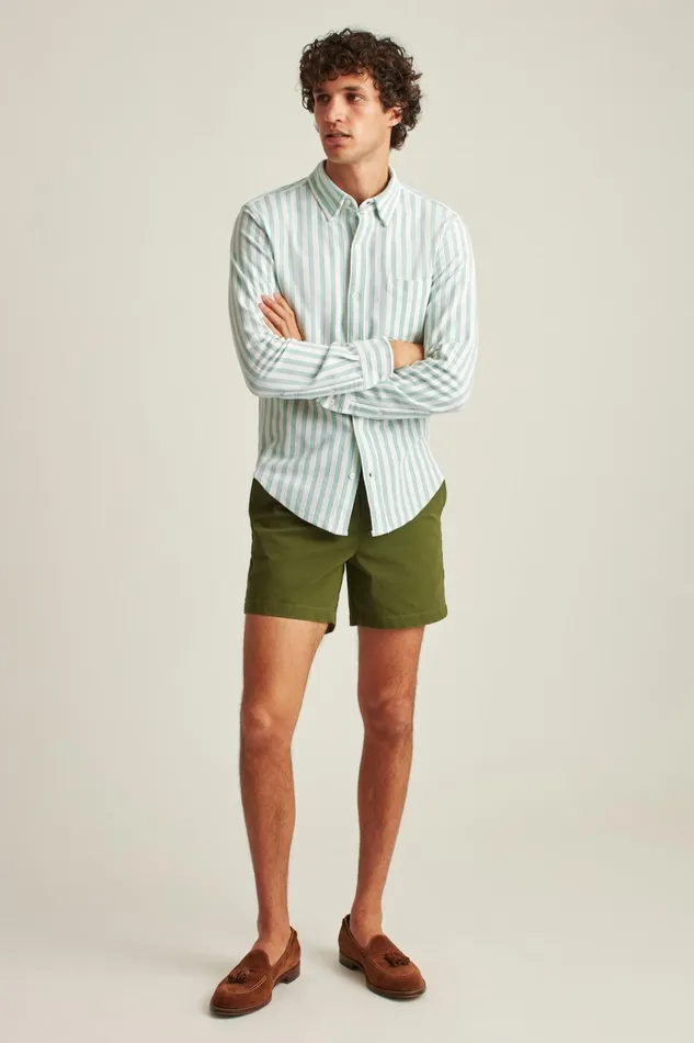 Men Casual Shirts Bonobos Knit Oxford Shirt Green Stripe