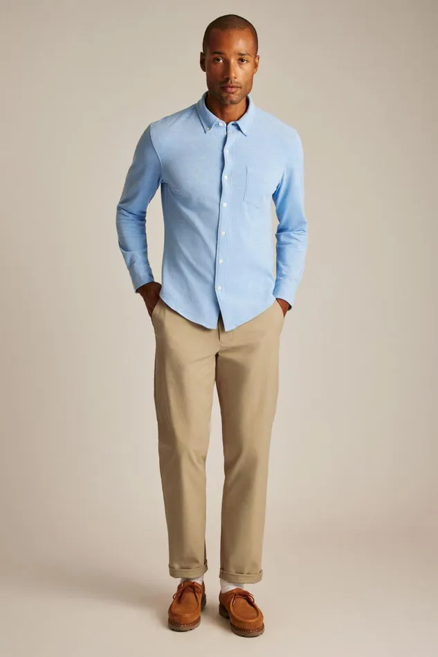 Men Casual Shirts Bonobos Knit Oxford Shirt Muted Cerulean Blue