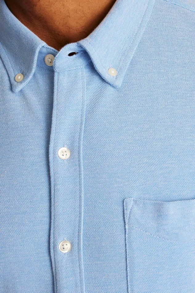 Men Casual Shirts Bonobos Knit Oxford Shirt Muted Cerulean Blue