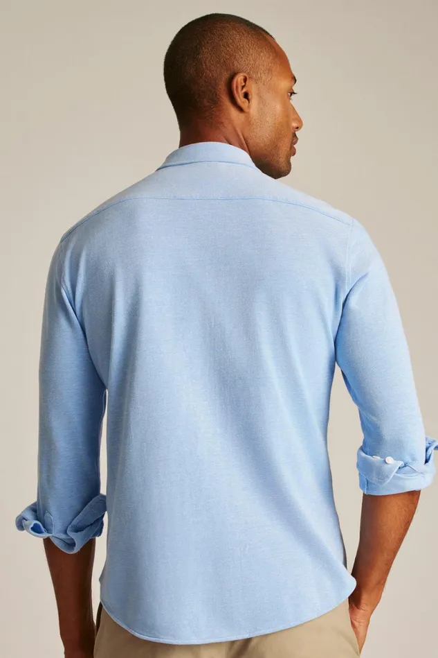 Men Casual Shirts Bonobos Knit Oxford Shirt Muted Cerulean Blue