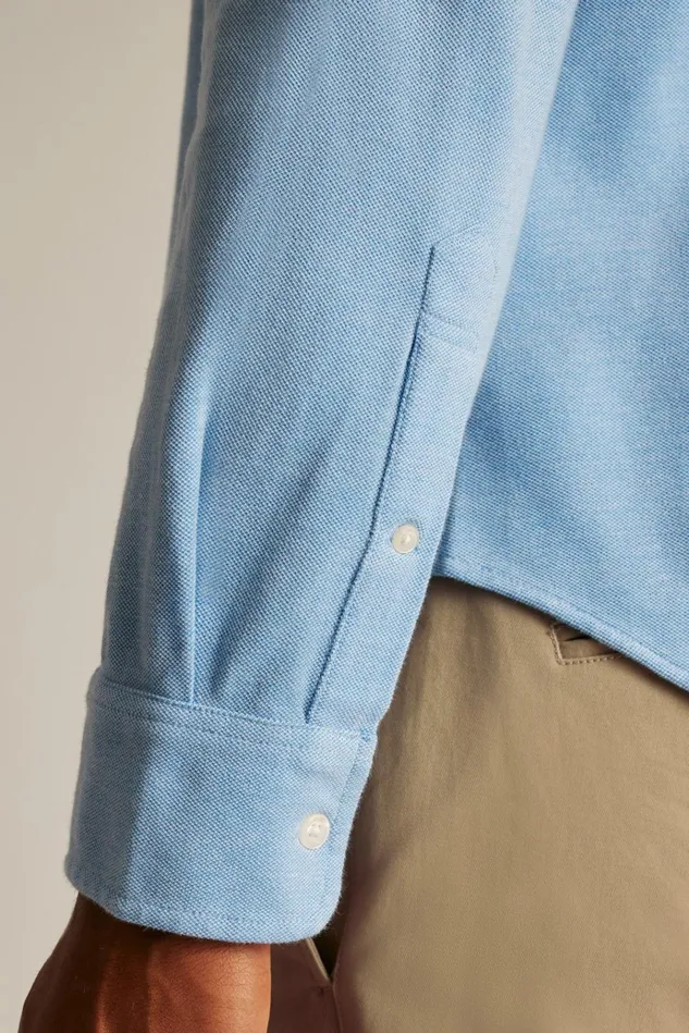 Men Casual Shirts Bonobos Knit Oxford Shirt Muted Cerulean Blue