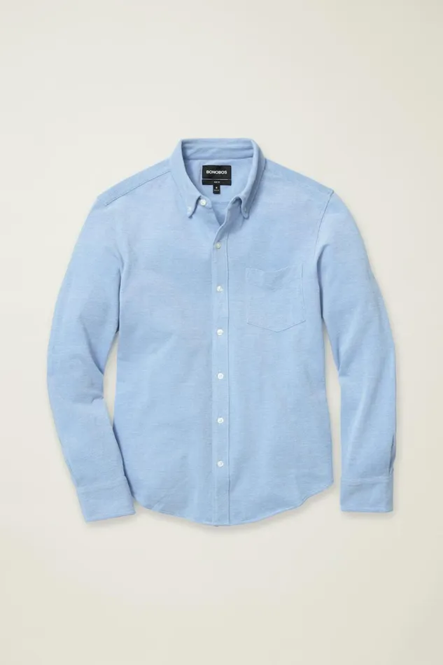 Men Casual Shirts Bonobos Knit Oxford Shirt Muted Cerulean Blue