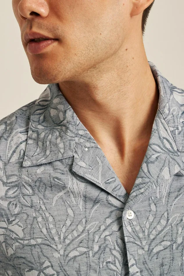 Men Casual Shirts Bonobos Limited Edition Riviera Cabana Shirt Blue Chambray Floral Sketch
