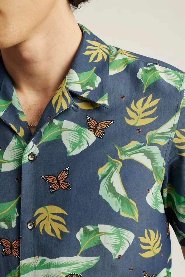 Men Casual Shirts Bonobos Riviera Cabana Shirt Navy Butterfly Garden