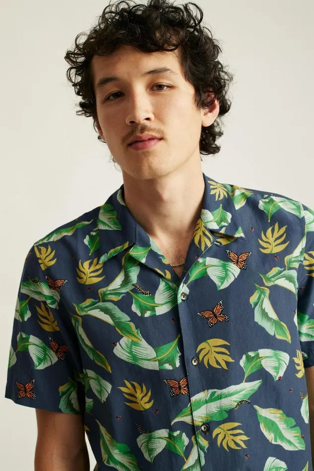 Men Casual Shirts Bonobos Riviera Cabana Shirt Navy Butterfly Garden