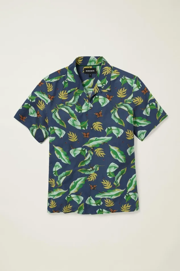 Men Casual Shirts Bonobos Riviera Cabana Shirt Navy Butterfly Garden