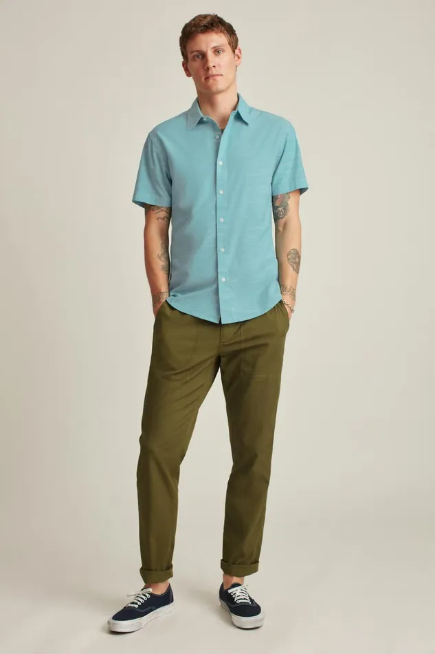 Men Casual Shirts Bonobos Riviera Short Sleeve Shirt Aqua Textured Slub