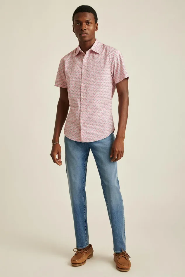 Men Casual Shirts Bonobos Riviera Short Sleeve Shirt Berry Coral Fields