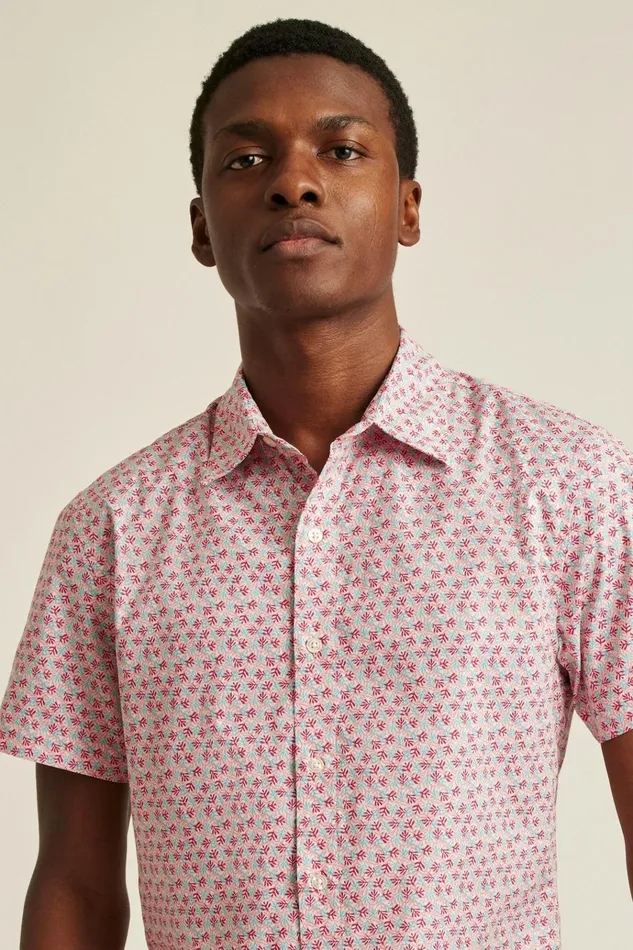 Men Casual Shirts Bonobos Riviera Short Sleeve Shirt Berry Coral Fields