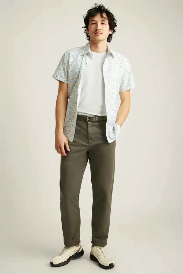 Men Casual Shirts Bonobos Riviera Short Sleeve Shirt Brown Blue Garden