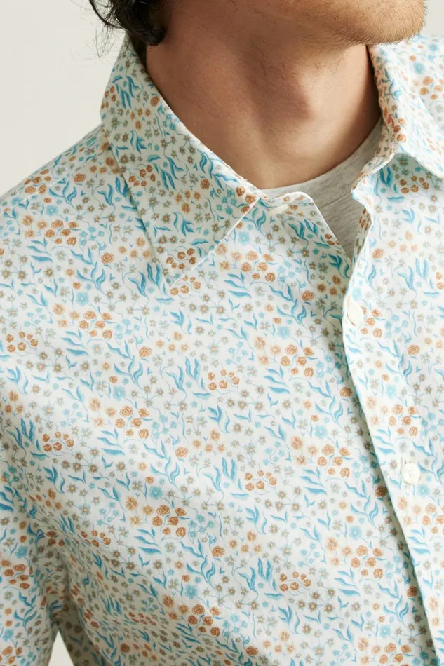 Men Casual Shirts Bonobos Riviera Short Sleeve Shirt Brown Blue Garden