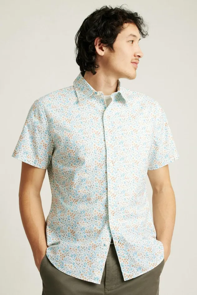 Men Casual Shirts Bonobos Riviera Short Sleeve Shirt Brown Blue Garden