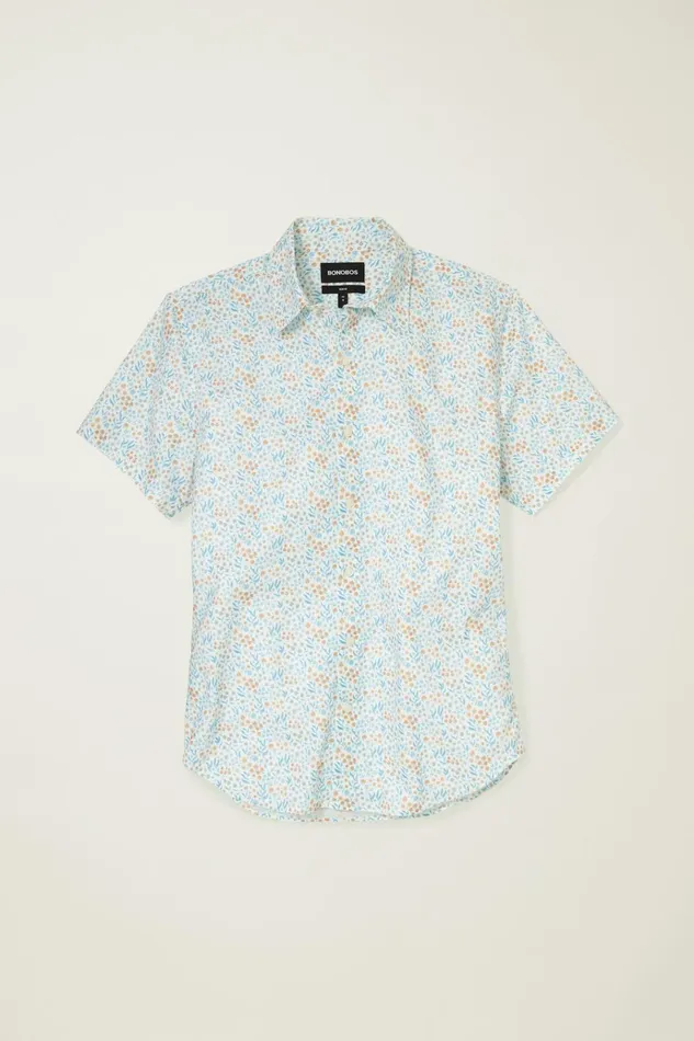 Men Casual Shirts Bonobos Riviera Short Sleeve Shirt Brown Blue Garden
