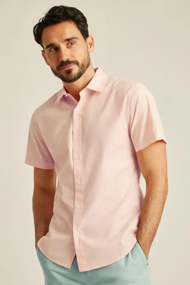 Men Casual Shirts Bonobos Riviera Short Sleeve Shirt Cantaloupe End On End