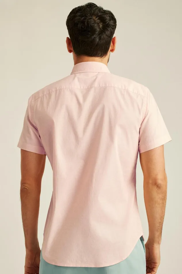 Men Casual Shirts Bonobos Riviera Short Sleeve Shirt Cantaloupe End On End