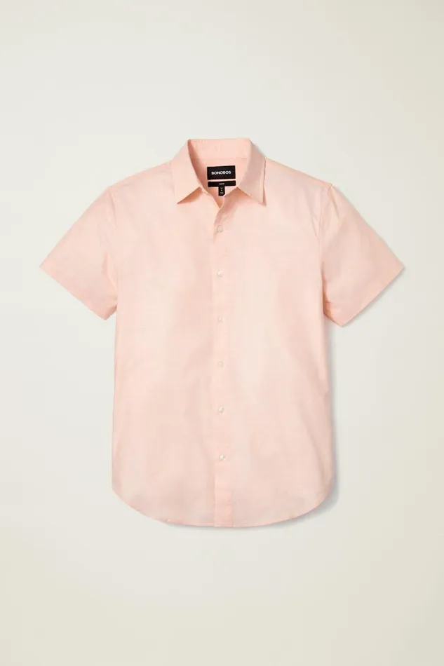 Men Casual Shirts Bonobos Riviera Short Sleeve Shirt Cantaloupe End On End