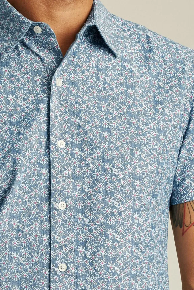 Men Casual Shirts Bonobos Riviera Short Sleeve Shirt Chambray Flower Power