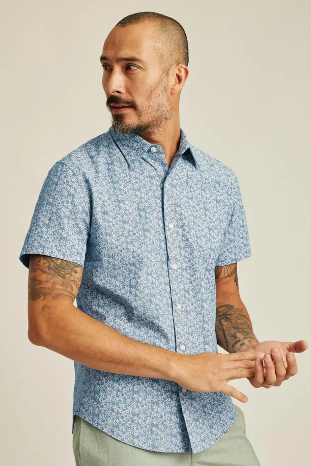 Men Casual Shirts Bonobos Riviera Short Sleeve Shirt Chambray Flower Power