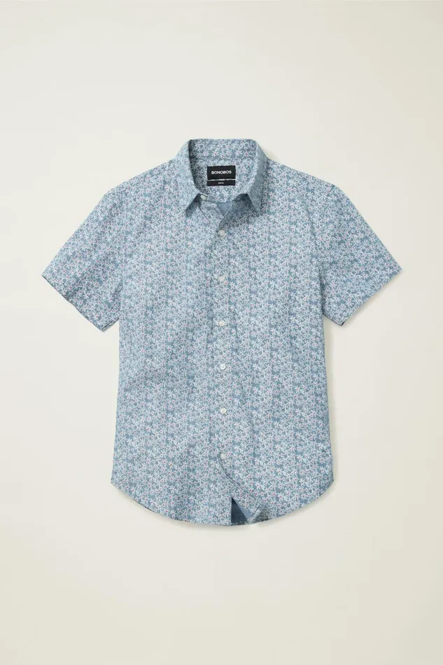 Men Casual Shirts Bonobos Riviera Short Sleeve Shirt Chambray Flower Power