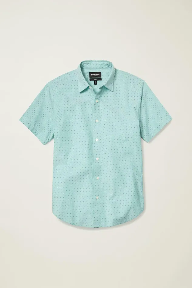 Men Casual Shirts Bonobos Riviera Short Sleeve Shirt High Tide Blue Dot