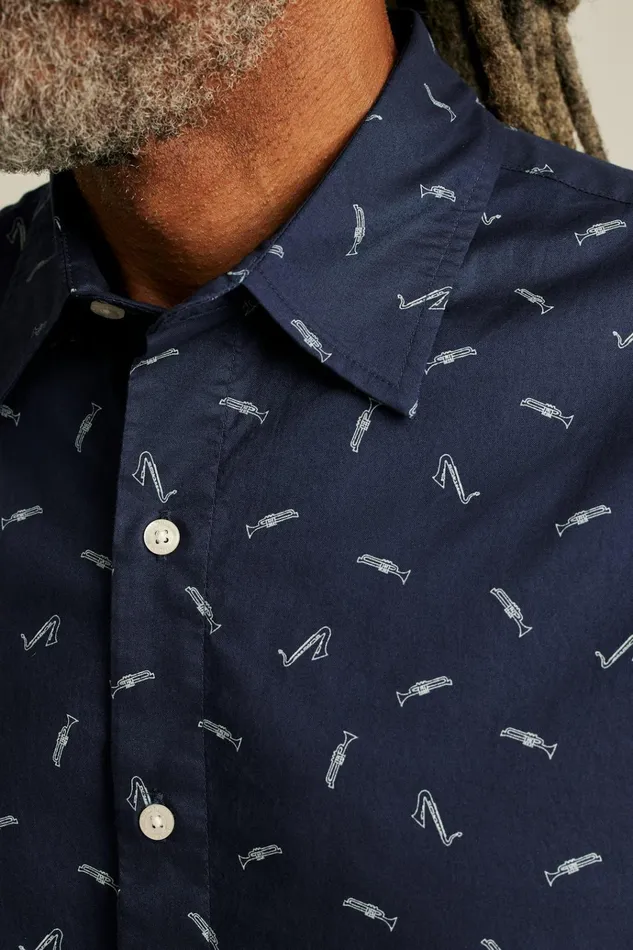 Men Casual Shirts Bonobos Riviera Short Sleeve Shirt Navy Band Practice