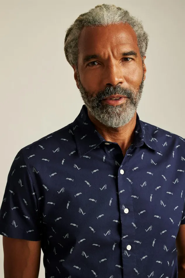 Men Casual Shirts Bonobos Riviera Short Sleeve Shirt Navy Band Practice