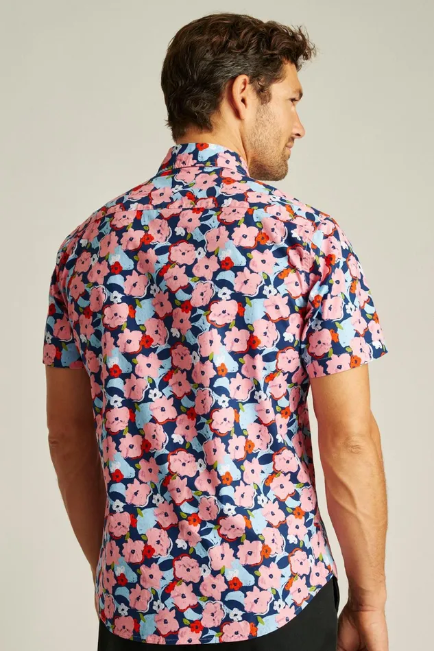 Men Casual Shirts Bonobos Riviera Short Sleeve Shirt Navy Pink Pop Floral