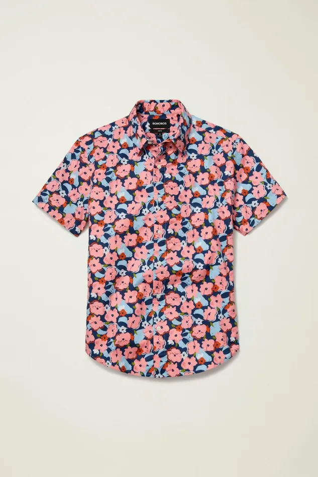 Men Casual Shirts Bonobos Riviera Short Sleeve Shirt Navy Pink Pop Floral