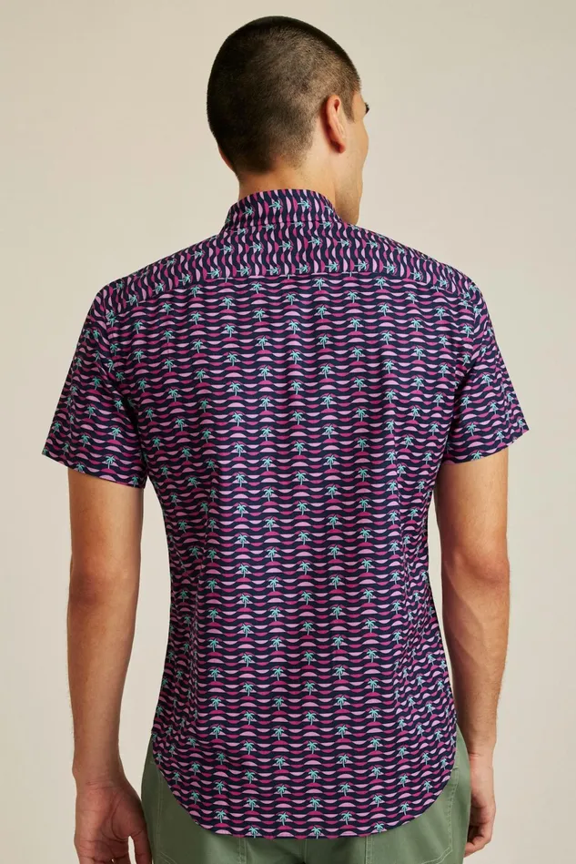 Men Casual Shirts Bonobos Riviera Short Sleeve Shirt Navy Pink Squiggly Palms