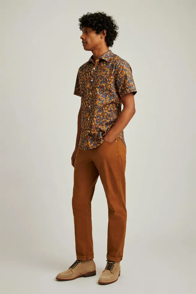Men Casual Shirts Bonobos Riviera Short Sleeve Shirt Navy Tan Floral Mash