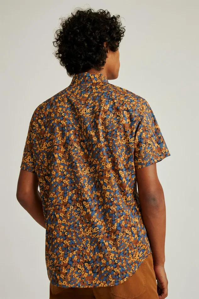 Men Casual Shirts Bonobos Riviera Short Sleeve Shirt Navy Tan Floral Mash