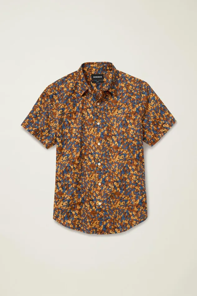 Men Casual Shirts Bonobos Riviera Short Sleeve Shirt Navy Tan Floral Mash