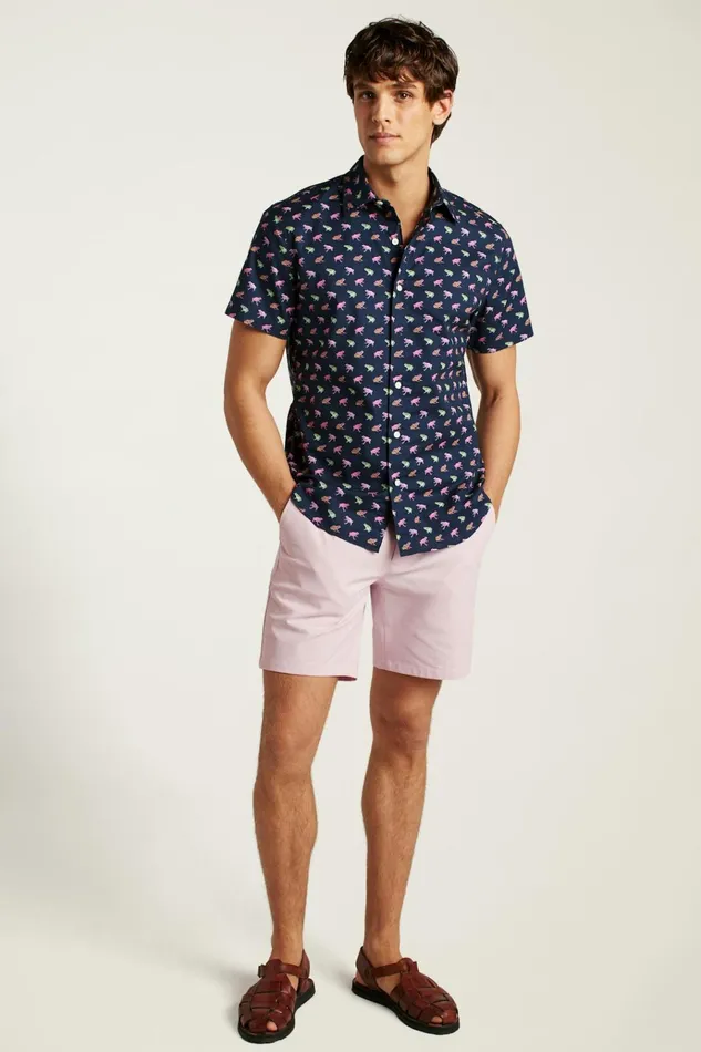 Men Casual Shirts Bonobos Riviera Short Sleeve Shirt Navy Techno Frogs