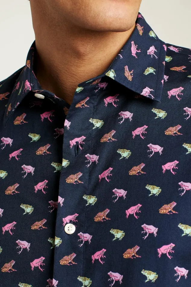Men Casual Shirts Bonobos Riviera Short Sleeve Shirt Navy Techno Frogs