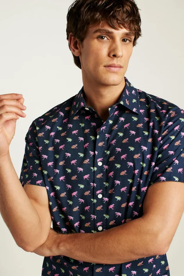 Men Casual Shirts Bonobos Riviera Short Sleeve Shirt Navy Techno Frogs
