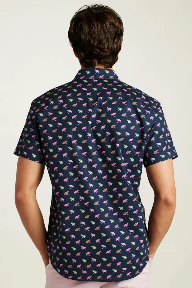 Men Casual Shirts Bonobos Riviera Short Sleeve Shirt Navy Techno Frogs