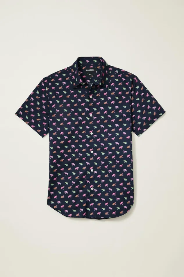 Men Casual Shirts Bonobos Riviera Short Sleeve Shirt Navy Techno Frogs