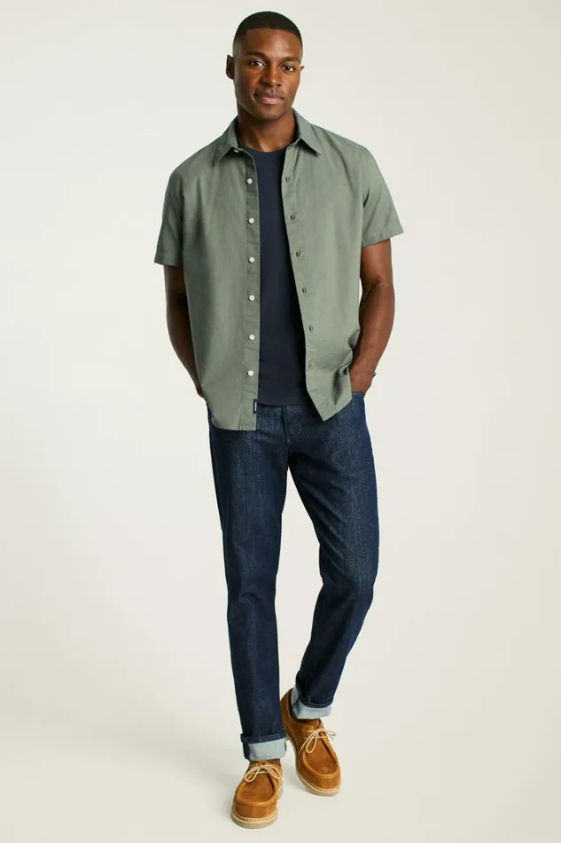 Men Casual Shirts Bonobos Riviera Short Sleeve Shirt Olive Oxford