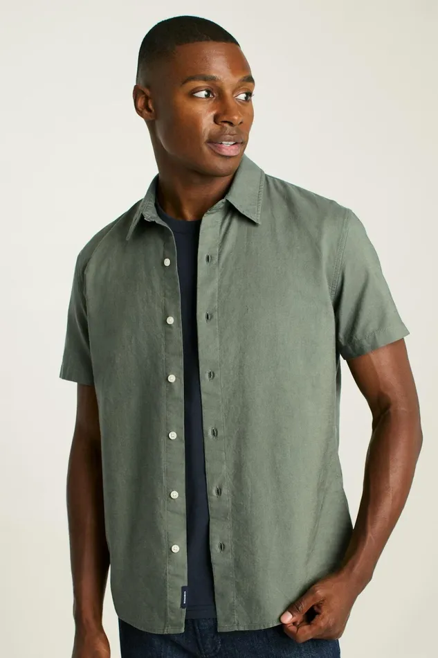 Men Casual Shirts Bonobos Riviera Short Sleeve Shirt Olive Oxford