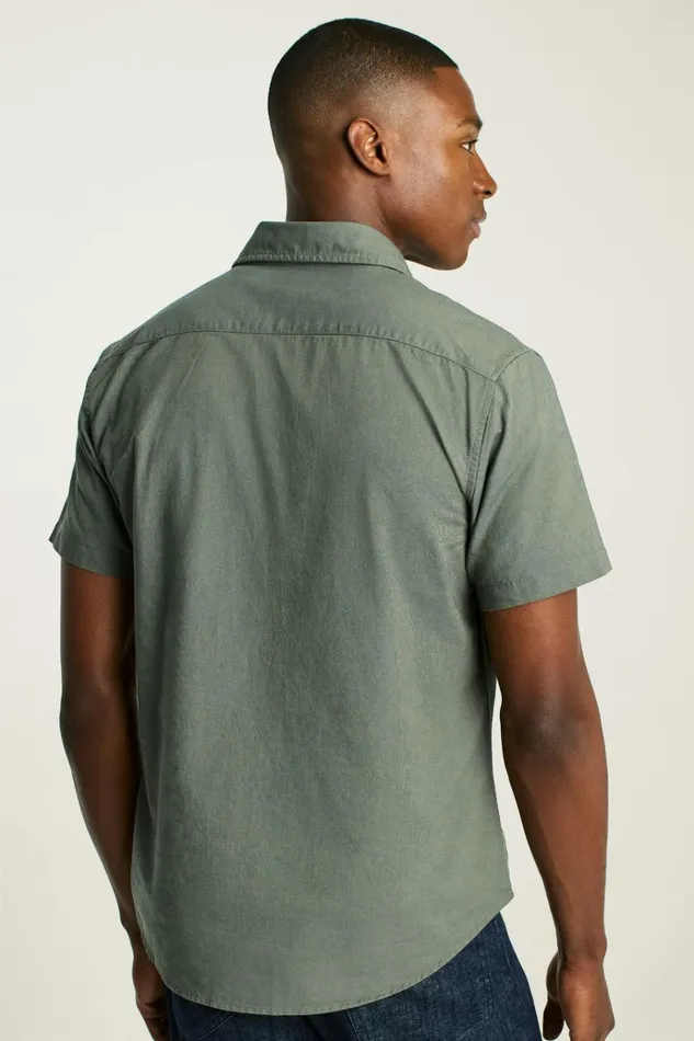 Men Casual Shirts Bonobos Riviera Short Sleeve Shirt Olive Oxford